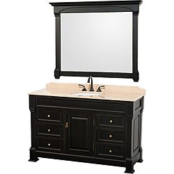 Wyndham Collection Andover Black 55 inch Solid Oak Bathroom Vanity