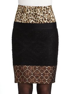 Mixed Media Skirt   Black Leopard