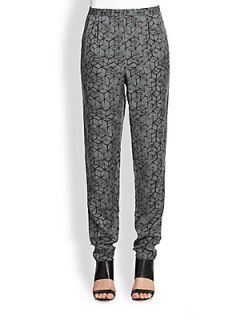 Eileen Fisher Mosaic Print Silk/Cotton Tapered Pants   Shale