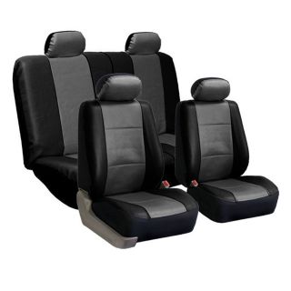 Fh Group Pu Leather Gray And Black Car Seat Covers (full Set)