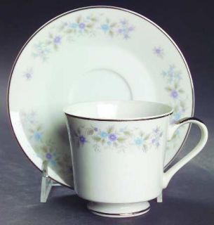 Mimosa Jessamine Footed Cup & Saucer Set, Fine China Dinnerware   Blue & Lavende