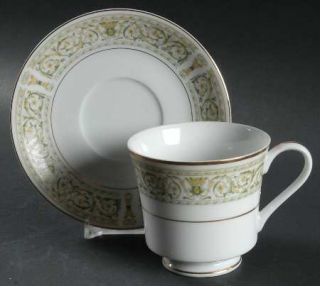 Daniele Felicity Footed Cup & Saucer Set, Fine China Dinnerware   Green & Yellow
