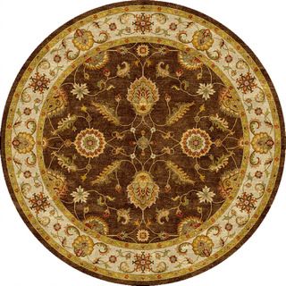 Hand tufted Traditional Oriental pattern Brown Area Rug (8 Round)