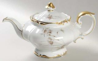 Heinrich   H&C Arabesque Teapot & Lid, Fine China Dinnerware   Gray/Tan Plant/Fo