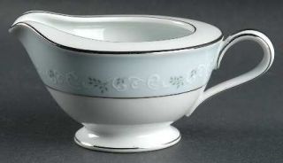 Noritake Martha Creamer, Fine China Dinnerware   Blue Band With Green Leaves,Blu