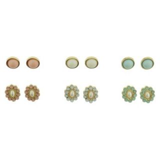 Womens Oval and Flower Stud Earrings Set of 6   Gold/Multicolor
