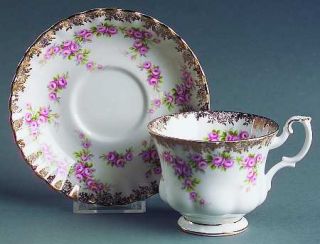 Royal Albert Dimity Rose (Gold Floral Edge) Footed Cup & Saucer Set, Fine China