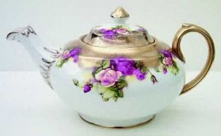 Royal Chelsea Golden Rose Teapot & Lid, Fine China Dinnerware   Wide Brushed Gol