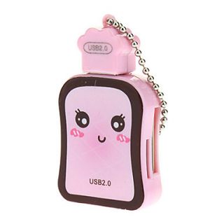 4 in 1 High speed T flash USB2.0 Card Reader (Pink)