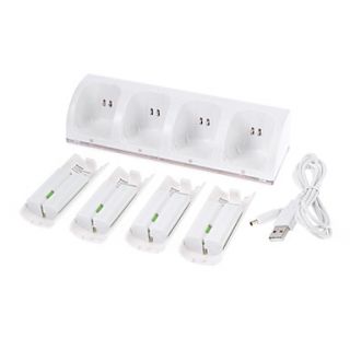 4 pcs 2800mAh Batteries and Charger Dock Statioln for Nintendo Wii Remote Controller (White)