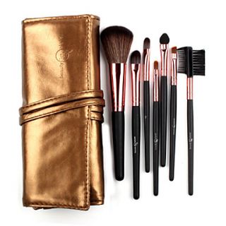 7Pcs Makeup Brushes Synthetic Hair with Gorgeous Golden Leather Bag