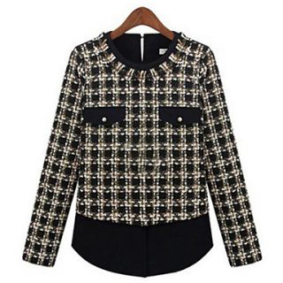 WomenS Round Collar Contrast Color Grid Blouse