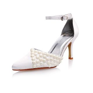 Satin/Lace Womens Wedding Stiletto Heel Pumps Heels with Imitation Pearl Shoes(More Colors)