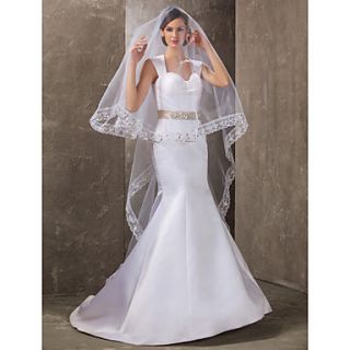 One tier Cathedral Wedding Veil With Applique Edge