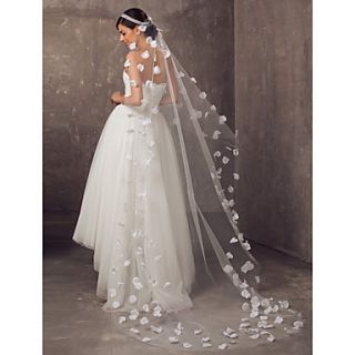 One tier Cathedral Wedding Veil With Satin Flowers