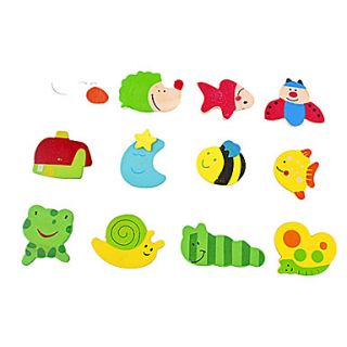 Colorful Wood Insect Animal Bee Snail Refrigerator Magnet   Set of 12 Pieces (Random Design)