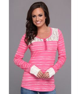 Cruel Cotton Jersey Henley W/ Lace Trip Womens T Shirt (Pink)