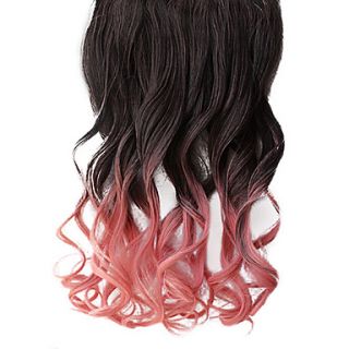 16 Inch Clip in Synthetic Black and Pink Gradient Wavy Hair Extensions with 5 Clips