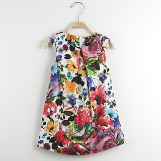 Girls Round Neck Flower Print Fashion Dress