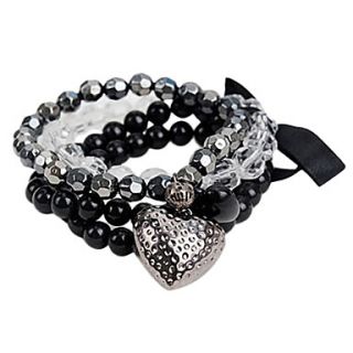 Bohemia Alloy Multilayer Beads Collection Womens Bracelet(Black)