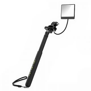 6 Fold Black Retractable Handheld Monopod with Strap and Mirror for Gopro Hero Camera