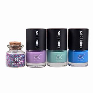 3PCS Candy Color Nail Polish with 1 Bottle Caviar Decoration Nail Art Set No.7