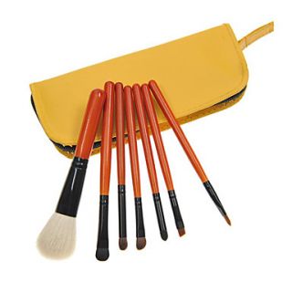 7PCS Yellow Handle Cosmetic Brush Set With Yellow Zipper Bag