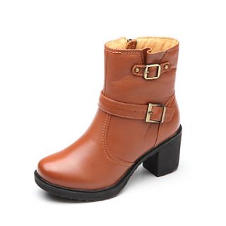 Leather Womens Chunky Heel Mid Calf Fashion Boots With Zipper(More Colors)