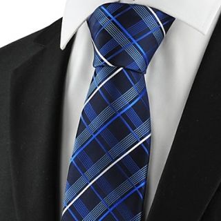 Checked Pattern Navy Mens Tie Formal Suits Necktie for Wedding Holiday Gift