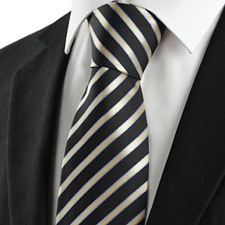 Striped Golden Black Classic Mens Tie Necktie for Wedding Party Holiday Gift