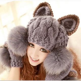 Womens Cute Warm Knitted Bobble Hat Grey