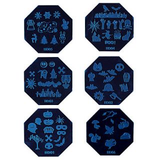 1PCS Halloween Nail Art Stamp Stamping Blue Image Template Plate HD Series NO.1 6 (Assorted Colors)