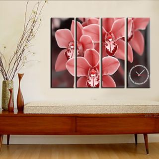 Modern Style Flower Wall Clock in Canvas 4pcs