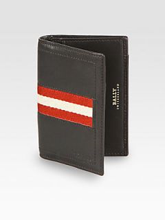 Bally Striped Business Card Holder   Chocolate