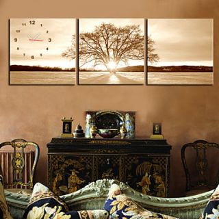 Modern Style Tree Wall Clock in Canvas 3pcs