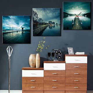 Modern Style Natural Scene Wall Clock in Canvas 3pcs