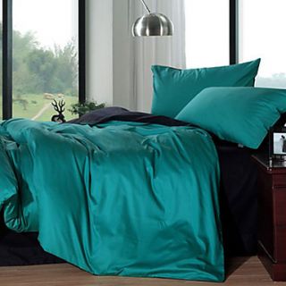 Duvet Cover Set, 4 Piece Patchwork and Plaid Green and Blue Cotton