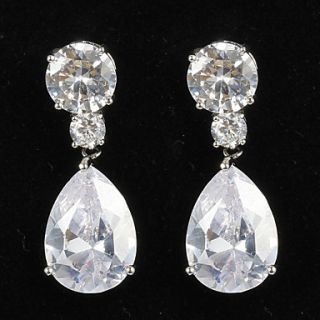 Simple Platinum Plated With Zircon Womens Drop Earrings
