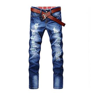 Mens Personality Grid Splicing Jeans(without Belt)