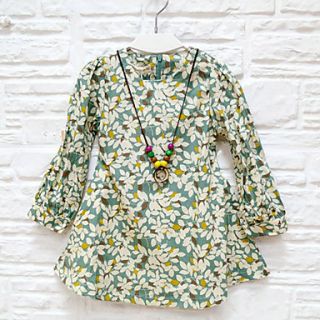 Girls Round Collar Floral Print Dress (Include Necklaces)