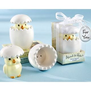 Amasra About to Hatch Baby Chick Salt Pepper Shaker in Gift Box with Organza Bow