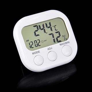 LCD Indoor Digital Thermometer Hygrometer Clock White