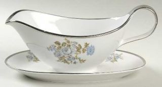 Grace Romance Gravy Boat with Attached Underplate, Fine China Dinnerware   Blue/