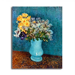 Hand painted Vase of Lilacs,Daisies and Anemones,c.1887 Oil Painting by Vincent Van Gogh with Stretched Frame