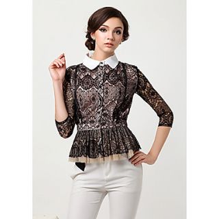 WomenS Spring Vintage Tailor Collar Lace Blouse