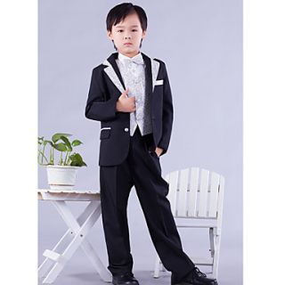 Six Pieces Black And Silver Ring Bearer Suit Tuxedo