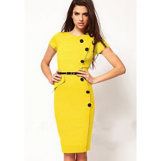 SZ Womens Yellow Button Dress