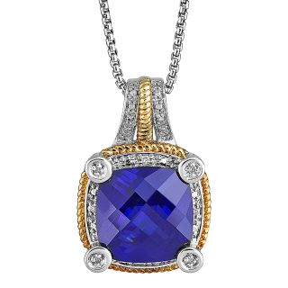 Closeout Lab Created Blue Sapphire & Diamond Accent Pendant, Two Tone, Womens