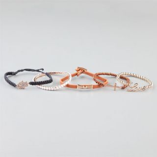 5 Piece Palm/Love/Bow/Cross/Bead Bracelets Brown One Size For Women 22