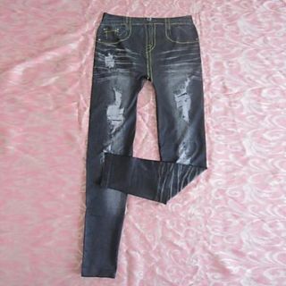 Womens Legging Pants Destoryed Jeans Look Dark Black